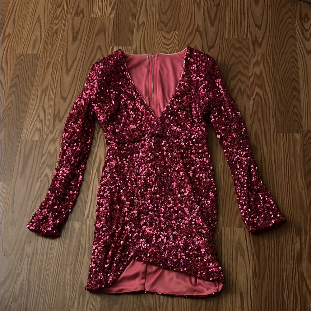 Pink Sequin Long Sleeve Dress